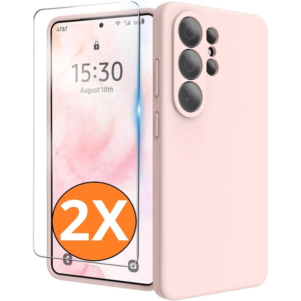 Ntech Hoesje geschikt voor Samsung Galaxy S26 Ultra 5G Hoesje siliconen Licht Roze zacht siliconen hoesje TPU - met Samsung S26 Ultra Screenprotector - 2 stuks