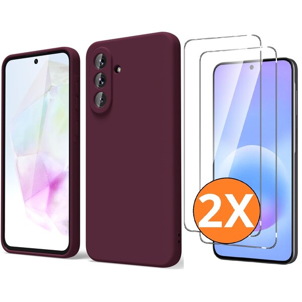 Ntech Hoesje geschikt voor Samsung Galaxy A36 5G Hoesje siliconen Wine Rood zacht siliconen hoesje TPU - met Samsung A36 Screenprotector - 2 stuks