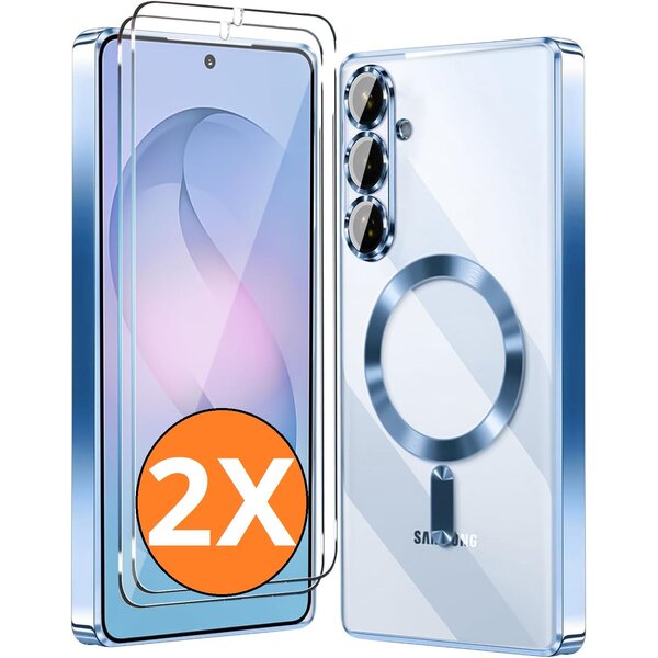 Ntech Hoesje Magsafe Geschikt voor Samsung Galaxy S26 hoesje backcover Blauw – Lens beschermer – Transparant hoesje met Samsung S26 screenprotector - 2 stuks