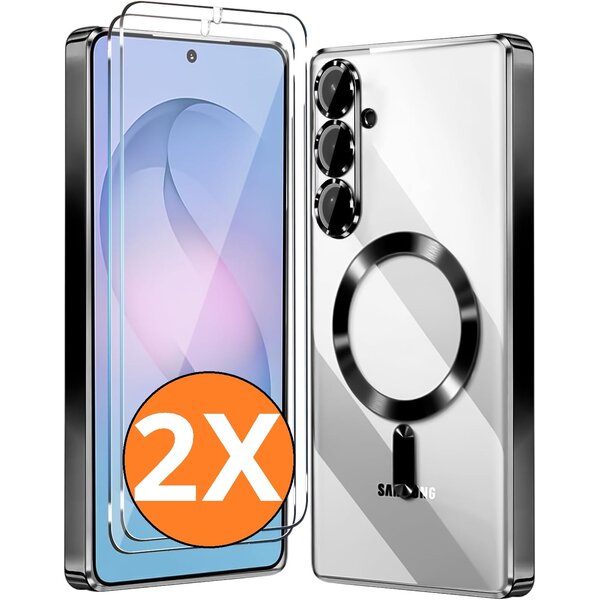 Ntech Hoesje Magsafe Geschikt voor Samsung Galaxy S26 hoesje backcover Zwart – Lens beschermer – Transparant hoesje met Samsung S26 screenprotector - 2 stuks