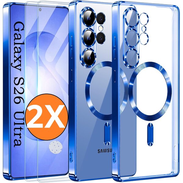 Ntech Hoesje Magsafe Geschikt voor Samsung Galaxy S26 Ultra hoesje backcover Blauw – Lens beschermer – Transparant hoesje met Samsung S26 Ultra screenprotector - 2 stuks
