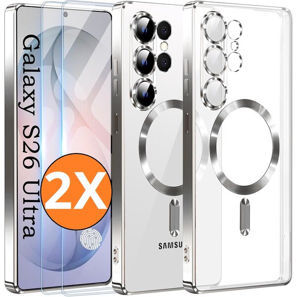 Ntech Hoesje Magsafe Geschikt voor Samsung Galaxy S26 Ultra hoesje backcover Zliver – Lens beschermer – Transparant hoesje met Samsung S26 Ultra screenprotector - 2 stuks
