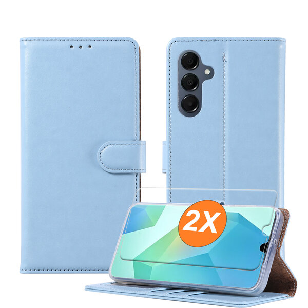 Ntech Hoesje geschikt voor Samsung Galaxy A16 5G hoesje Blauw pasjeshouder telefoon hoes - Met screenprotector tempered glass voor Galaxy A16 5G - 2x