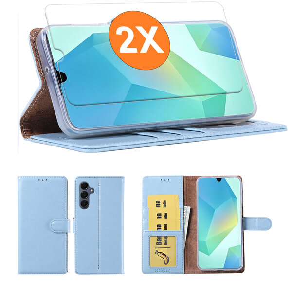 Ntech Hoesje geschikt voor Samsung Galaxy A17 / A26 5G hoesje Blauw pasjeshouder telefoon hoes - Met screenprotector tempered glass voor Galaxy A26 / A17 5G - 2x
