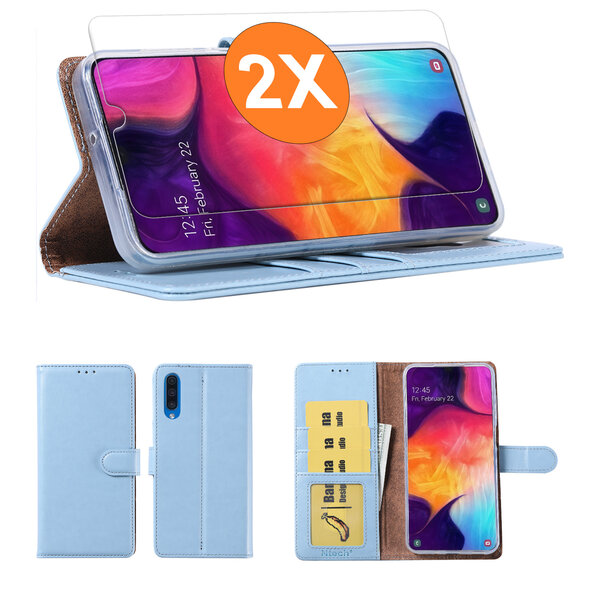 Ntech Hoesje geschikt voor Samsung Galaxy A50 / A50s / A30s hoesje Blauw pasjeshouder telefoon hoes - Met screenprotector tempered glass voor Galaxy A50 / A50s / A30s - 2x