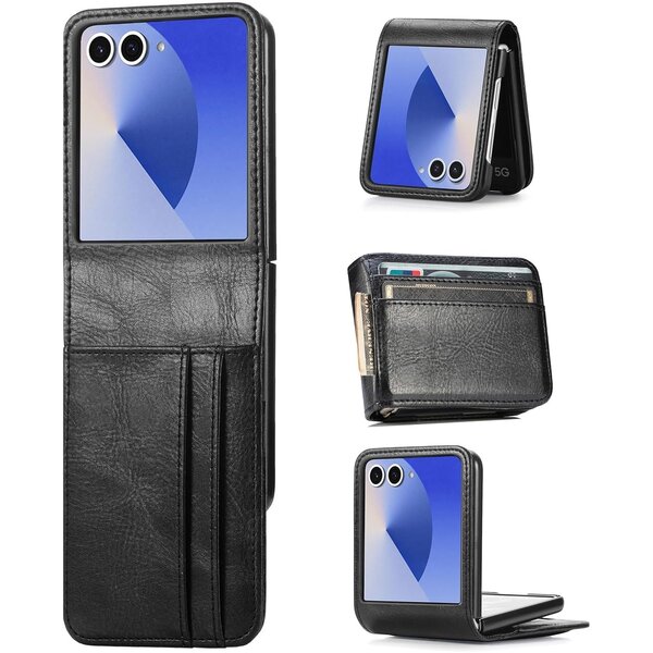 Ntech Hoesje Geschikt voor Samsung Galaxy Flip 7 Hoesje Zwart - met Pasjeshouder – bookcase Portemonnee - Walletcase - Portemonneehoes