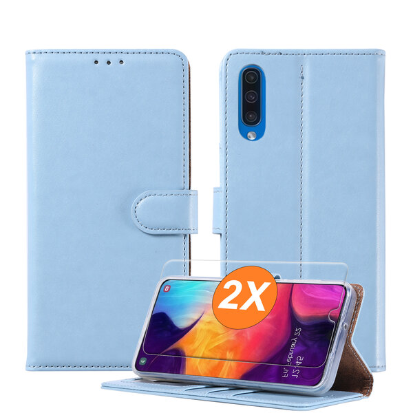 Ntech Hoesje geschikt voor Samsung Galaxy A52 / A52S hoesje Blauw pasjeshouder telefoon hoes - Met screenprotector tempered glass voor Galaxy A52 / A52S - 2x