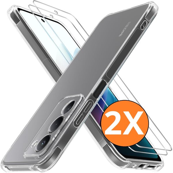 Ntech Hoesje geschikt voor Xiaomi Redmi 15 4G / 5G Hoesje transparant - Anti Shock silicone hoesje Redmi 15 4G / 5G case met 2 pack Screenprotector tempered glass voor Redmi 15 4G / 5G