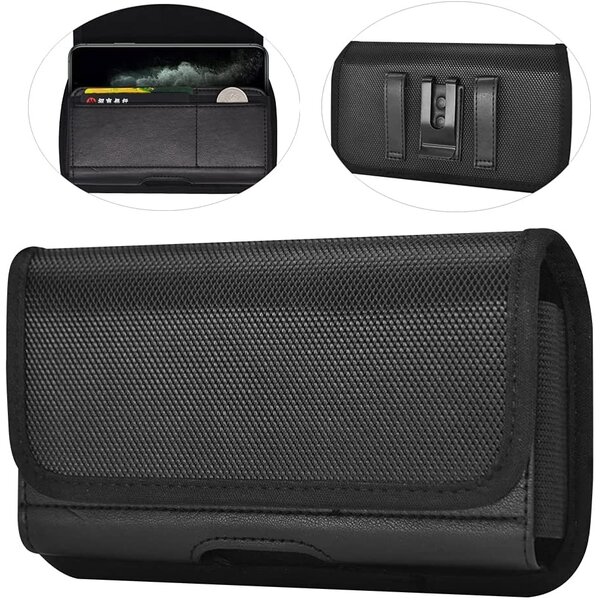 Ntech Riem Holster Hoesje Nylon - Universeel Telefoonhoesje Holster 5.5 inch Hoesje Geschikt Voor iPhone 17 / 17 Pro / 16 / 16 Pro / 15 / 15 Pro / 14 / 14 Pro / Samsung A14 / A15 -  Zwart