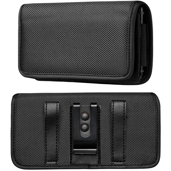 Ntech Riem Holster Hoesje Nylon - Universeel Telefoonhoesje Holster 5.5 inch Hoesje Geschikt Voor iPhone 17e / 16e / 13 / 13 Pro / SE24 / Samsung S24 / S25 / 23 / S23 FE / S21 FE -  Zwart