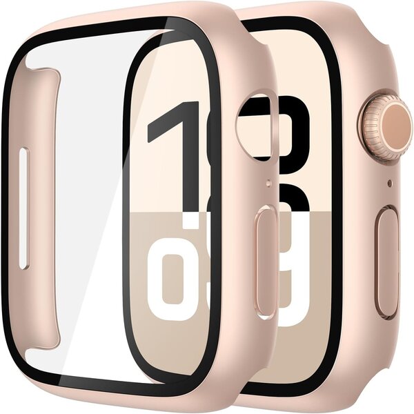 Ntech Screen Protector - Hoesje Rose Goud Geschikt voor Apple Watch Series 10 & Series 11 - 46mm Beschermmend Hoesje Full Cover Hard Case