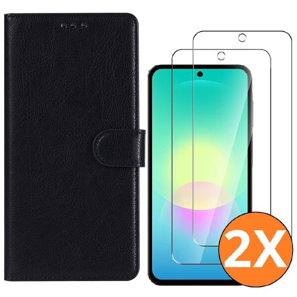 Ntech Hoesje geschikt voor Samsung Galaxy A27 5G Hoesje Zwart met Pasjeshouder + 2x Screenprotector Tempered Glass – Schokbestendige Wallet Telefoonhoes