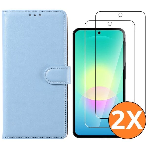Ntech Hoesje geschikt voor Samsung Galaxy A27 5G Hoesje Blauw met Pasjeshouder + 2x Screenprotector Tempered Glass – Schokbestendige Wallet Telefoonhoes