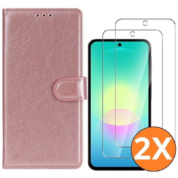 Ntech Hoesje geschikt voor Samsung Galaxy A27 5G Hoesje Rose Goud met Pasjeshouder + 2x Screenprotector Tempered Glass – Schokbestendige Wallet Telefoonhoes
