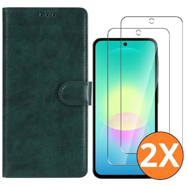 Ntech Hoesje geschikt voor Samsung Galaxy A27 5G Hoesje Groen met Pasjeshouder + 2x Screenprotector Tempered Glass – Schokbestendige Wallet Telefoonhoes