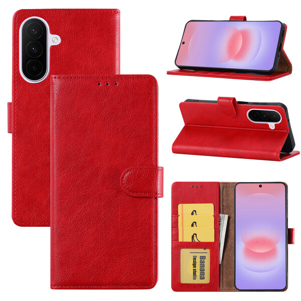 Ntech Hoesje geschikt voor Samsung Galaxy A27 Hoesje Rood Bookcase – Ntech Wallet Case met Pasjeshouder & Magneetsluiting Beschermhoes – Schokbestermende Flip Cover
