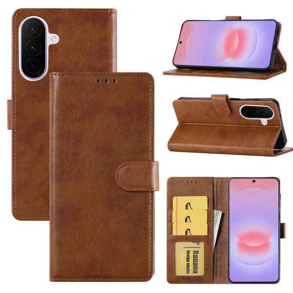 Ntech Hoesje geschikt voor Samsung Galaxy A27 Hoesje Bruin Bookcase – Ntech Wallet Case met Pasjeshouder & Magneetsluiting Beschermhoes – Schokbestermende Flip Cover