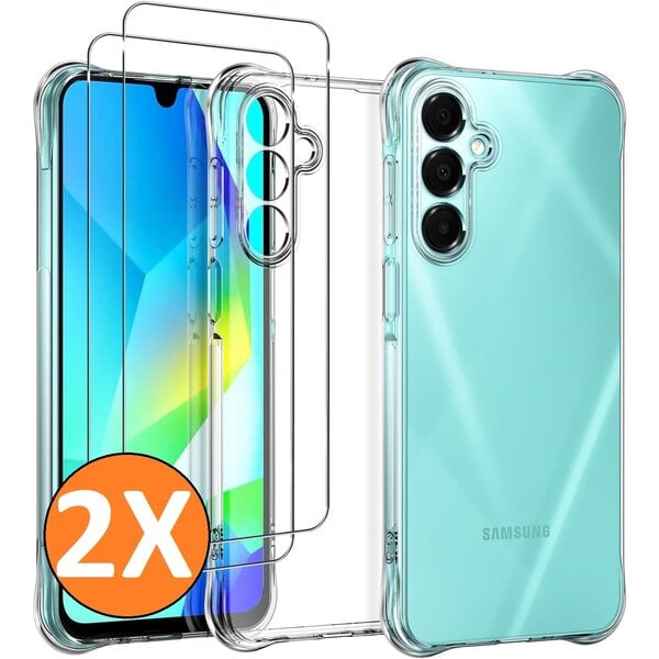 Ntech Hoesje geschikt voor Samsung Galaxy A27 Hoesje transparant - Anti Shock silicone hoesje Galaxy A27 case met 2 Pack Screenprotector tempered glass voor Samsung A27