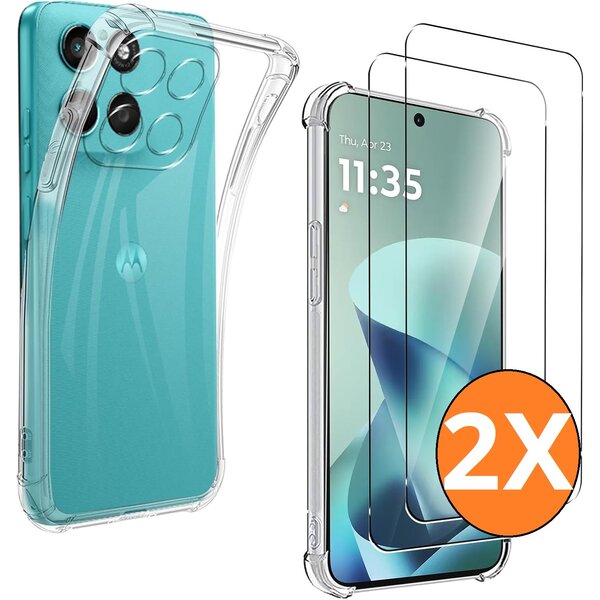 Ntech Hoesje Geschikt voor Motorola Moto G57 Power/G67 Power - transparant Anti Shock silicone hoesje met 2 Pack Screenprotector tempered glass