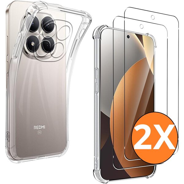 Ntech Hoesje Geschikt voor Xiaomi Redmi Note 15 Pro 5G - transparant Anti Shock silicone hoesje met 2 Pack Screenprotector tempered glass