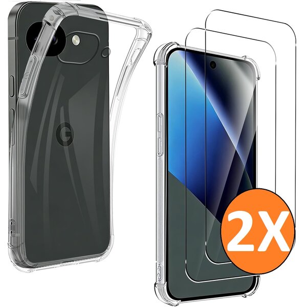 Ntech Hoesje Geschikt voor Google Pixel 10a - transparant Anti Shock silicone hoesje met 2 Pack Screenprotector tempered glass