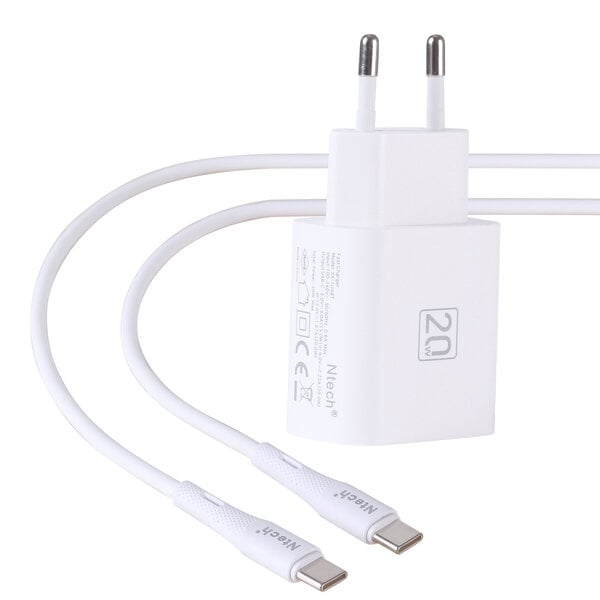 Ntech USB C Adapter 20W met USB C Kabel – Ntech Snellader voor Samsung S26/S26 FE/S25/S24, A57/A56/A37/A36 & iPhone 17/16/15