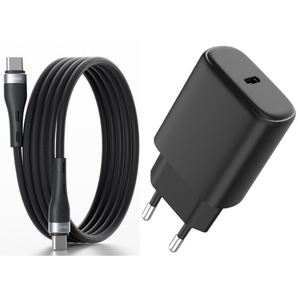 Ntech USB C Adapter 25W met USB C Kabel – Ntech Snellader voor Samsung 26/S25/S24/57/A56/A37/A36/A27/A26/A17/A16 & iPhone 17 Pro/16/15
