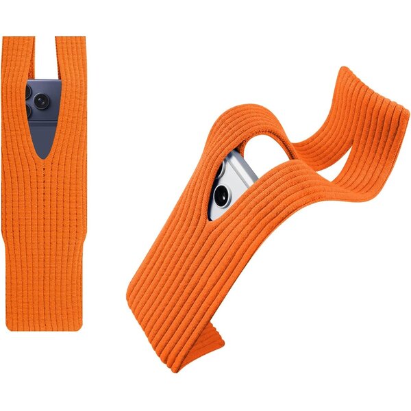 Ntech Telefoontasje Gebreid met Koord Oranje – Stretch Smartphone Tas, Lichtgewicht Telefoonhoesje voor Schouder & Crossbody