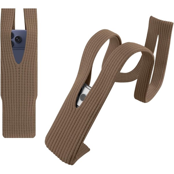 Ntech Telefoontasje Gebreid met Koord Bruin – Stretch Smartphone Tas, Lichtgewicht Telefoonhoesje voor Schouder & Crossbody