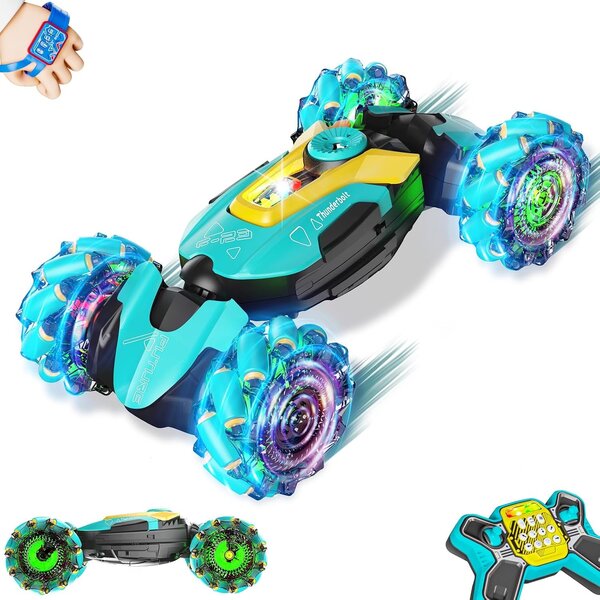 Ntech Ntech RC Stunt Auto met Gebarenbesturing en Afstandsbediening – 4WD, 360° Spins, LED-Lichten, Muziek en Waternevel – Speelgoed Auto voor Kinderen van 3-12 Jaar