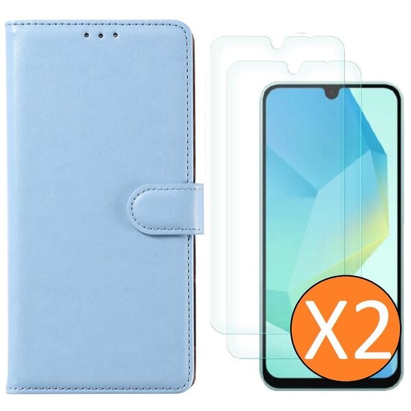 Ntech Hoesje geschikt voor Samsung Galaxy A16 4G / 5G hoesje Blauw pasjeshouder telefoon hoes - Met screenprotector tempered glass voor Galaxy A16 4G / 5G - 2x