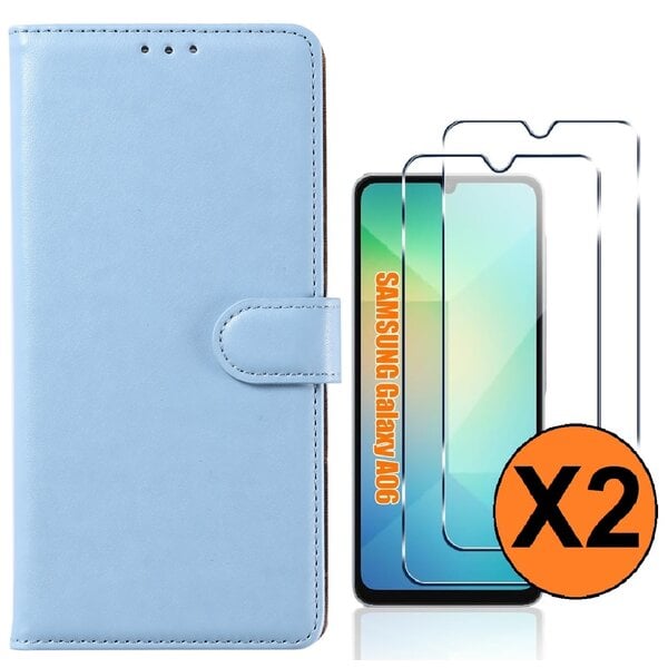 Ntech Ntech Boekhoesje geschikt voor Samsung Galaxy A06 4G – Blauw Bookcase met 2x Tempered Glass Screenprotector – Beschermhoes met Pasjeshouder en Standfunctie