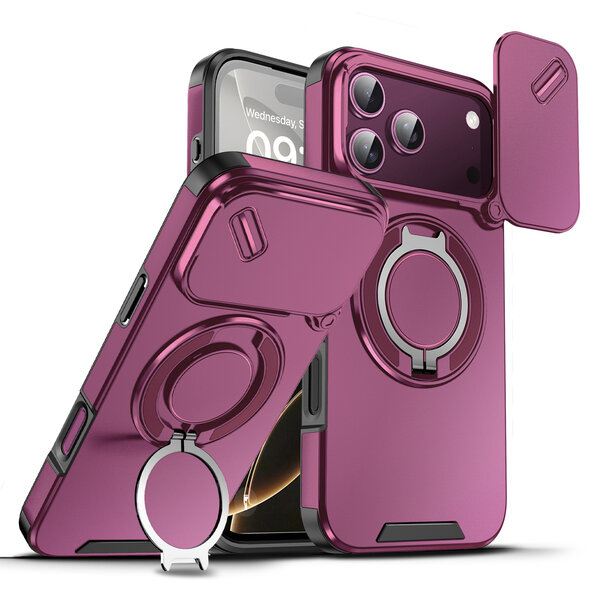 Ntech  Hoesje Geschikt voor iPhone 18 Pro Max Hoesje - Kersenrood Hybrid Armor, Schokbestendig met Ringhouder & Kickstand, Verhoogde Camerabescherming – voor MagSafe - Ntech