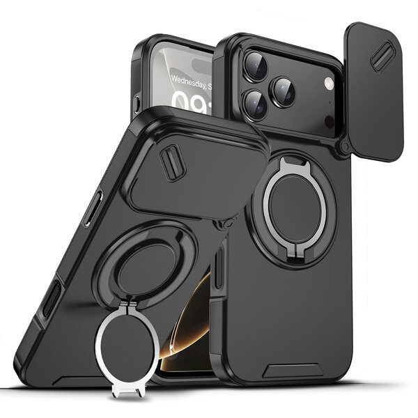 Ntech  Hoesje Geschikt voor iPhone 18 Pro Max Hoesje - Zwart Hybrid Armor, Schokbestendig met Ringhouder & Kickstand, Verhoogde Camerabescherming – voor MagSafe - Ntech