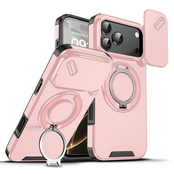 Ntech  Hoesje Geschikt voor iPhone 18 Pro Max Hoesje - Rose Goud Hybrid Armor, Schokbestendig met Ringhouder & Kickstand, Verhoogde Camerabescherming – voor MagSafe - Ntech