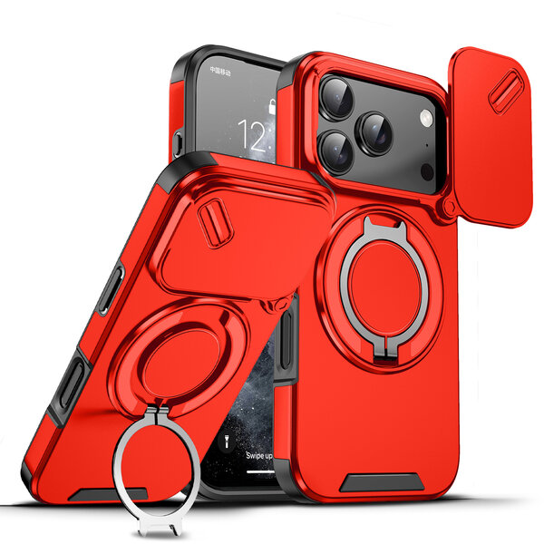 Ntech  Hoesje Geschikt voor iPhone 18 Pro Hoesje - Rood Hybrid Armor, Schokbestendig met Ringhouder & Kickstand, Verhoogde Camerabescherming – voor MagSafe - Ntech