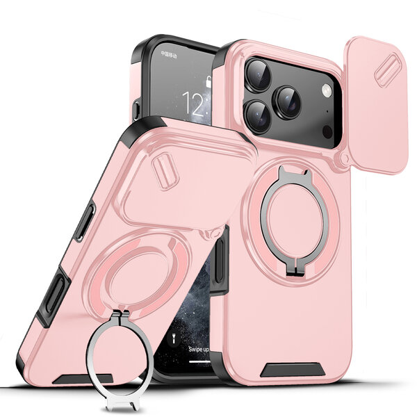 Ntech  Hoesje Geschikt voor iPhone 18 Pro Hoesje - Rose Goud Hybrid Armor, Schokbestendig met Ringhouder & Kickstand, Verhoogde Camerabescherming – voor MagSafe - Ntech