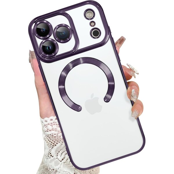 Ntech Hoesje Geschikt  iPhone 18 Pro Max Hoesje – Transparant/Paars Hybrid Backcover, MagSafe Compatibel & Verhoogde Camerabescherming – Slank en Stevig - Ntech