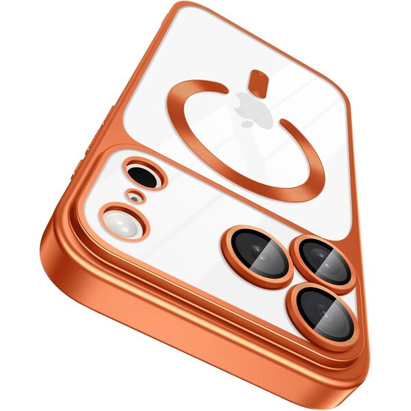Ntech Hoesje Geschikt  iPhone 18 Pro Hoesje – Transparant/Oranje Hybrid Backcover, MagSafe Compatibel & Verhoogde Camerabescherming – Slank en Stevig - Ntech