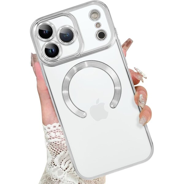 Ntech Hoesje Geschikt  iPhone 18 Pro Hoesje – Transparant/Zliver Hybrid Backcover, MagSafe Compatibel & Verhoogde Camerabescherming – Slank en Stevig - Ntech