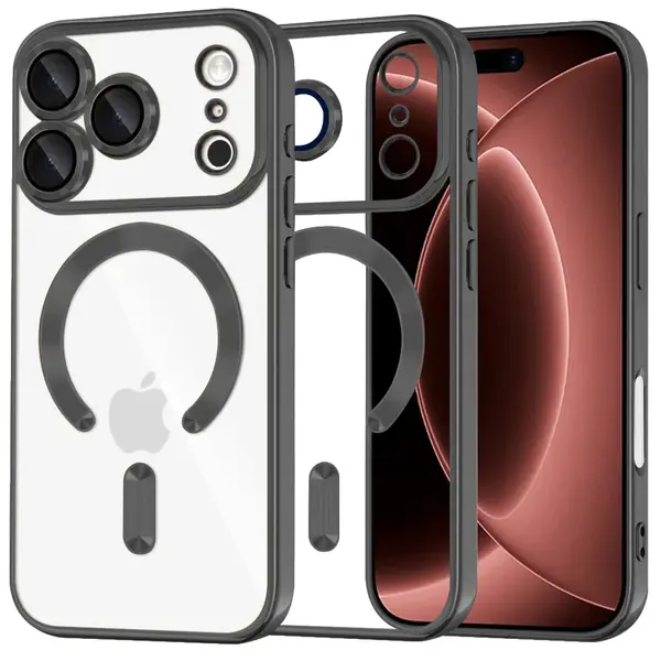 Ntech Hoesje Geschikt  iPhone 18 Pro Max Hoesje – Transparant/Zwart Hybrid Backcover, MagSafe Compatibel & Verhoogde Camerabescherming – Slank en Stevig - Ntech