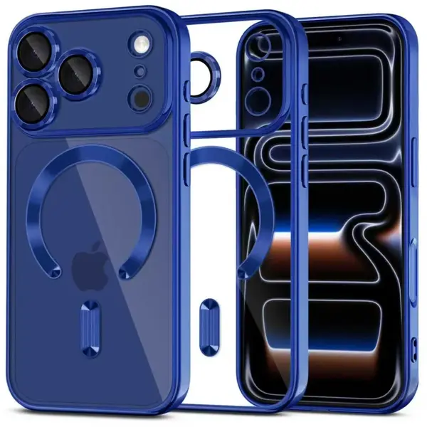 Ntech Hoesje Geschikt  iPhone 18 Pro Max Hoesje – Transparant/Blauw Hybrid Backcover, MagSafe Compatibel & Verhoogde Camerabescherming – Slank en Stevig - Ntech