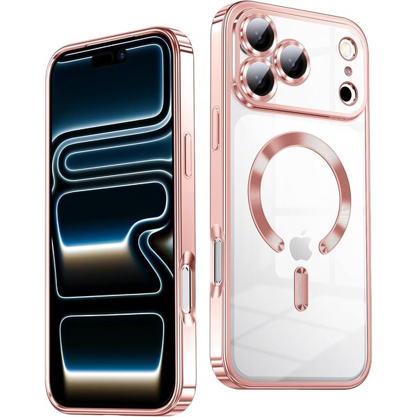 Ntech Hoesje Geschikt  iPhone 18 Pro Max Hoesje – Transparant/Rose Goud Hybrid Backcover, MagSafe Compatibel & Verhoogde Camerabescherming – Slank en Stevig - Ntech