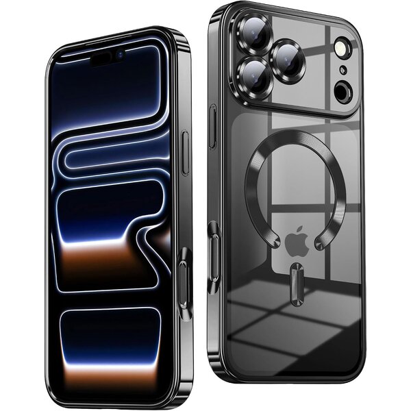 Ntech Hoesje Geschikt  iPhone 18 Pro Hoesje – Transparant/Zwart Hybrid Backcover, MagSafe Compatibel & Verhoogde Camerabescherming – Slank en Stevig - Ntech
