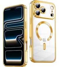 Ntech Hoesje Geschikt  iPhone 18 Pro Hoesje – Transparant/Goud