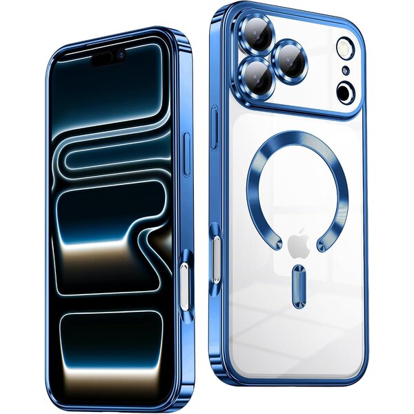 Ntech Hoesje Geschikt  iPhone 18 Pro Hoesje – Transparant/Blauw Hybrid Backcover, MagSafe Compatibel & Verhoogde Camerabescherming – Slank en Stevig - Ntech