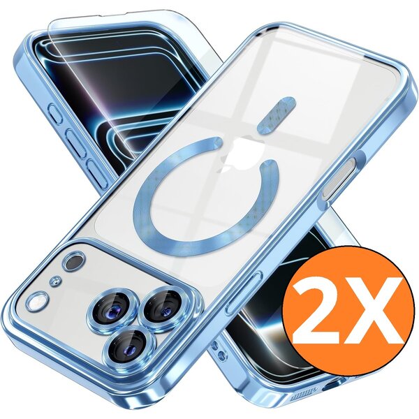Ntech Ntech Hoesje Geschikt voor iPhone 18 Pro Max / iPhone 17 Pro Max hoesje Blauw – MagSafe Transparante Backcover met Lensbeschermer + Screenprotector – 2 Stuks