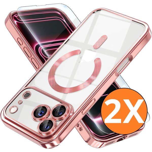 Ntech Ntech Hoesje Geschikt voor iPhone 18 Pro Max / iPhone 17 Pro Max hoesje Rose Goud – MagSafe Transparante Backcover met Lensbeschermer + Screenprotector – 2 Stuks