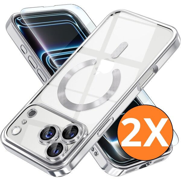 Ntech Ntech Hoesje Geschikt voor iPhone 18 Pro Max / iPhone 17 Pro Max hoesje Zliver – MagSafe Transparante Backcover met Lensbeschermer + Screenprotector – 2 Stuks