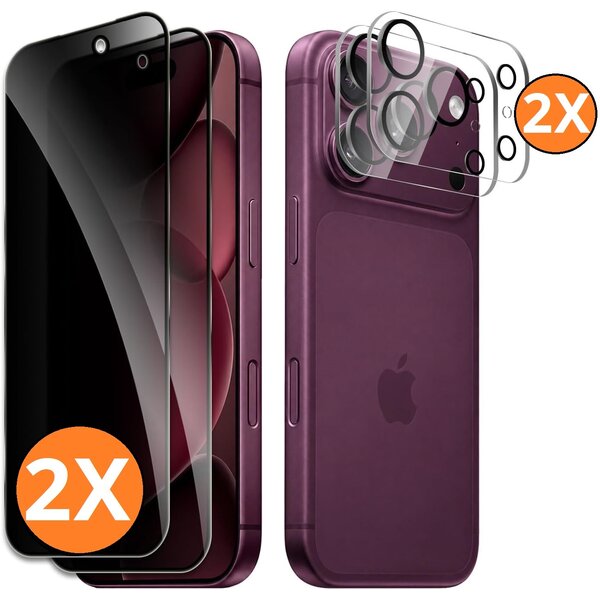 Ntech Privacy Screenprotector Geschikt voor iPhone 18 Pro Max Privacy Protector 2X + 2X Camera Lens Protector – Complete Bescherming voor Scherm en Camera
